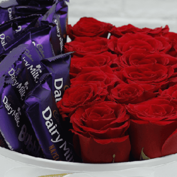 Box of Red Roses with Dairy Milk Chocolate