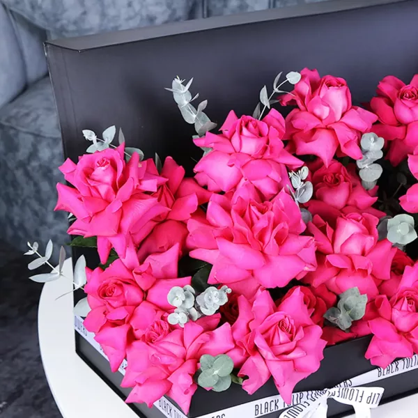 pink flower box black tulip flowers oman