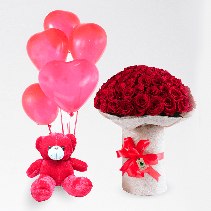 Valentine’s Day Flowers with Teddy: 