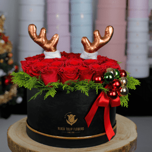 Red Roses In A Box - Reindeer Theme